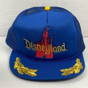 VTG Disneyland Trucker Hat Cap Gold Leaf Embroidered Captain 80s Castle Snapback